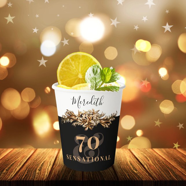 70th Birthday Luxury Golden Flowers Elegant Classy Paper Cups (Creator Uploaded)