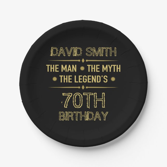 70th Birthday Man Myth Legend Paper Plates (Front)