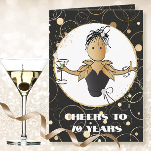 70th Birthday Martini Toast Female Cartoon Card