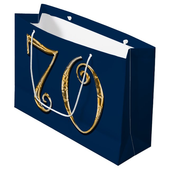 70th birthday | MENS blue gold Large Gift Bag (Front Angled)