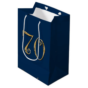 70th birthday   MENS blue gold Medium Gift Bag