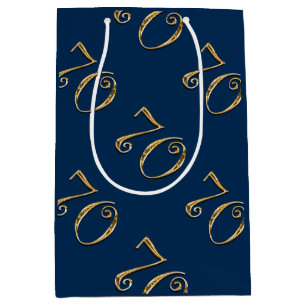 70th birthday   MENS blue gold Medium Gift Bag