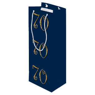 70th birthday   MENS blue gold Wine Gift Bag