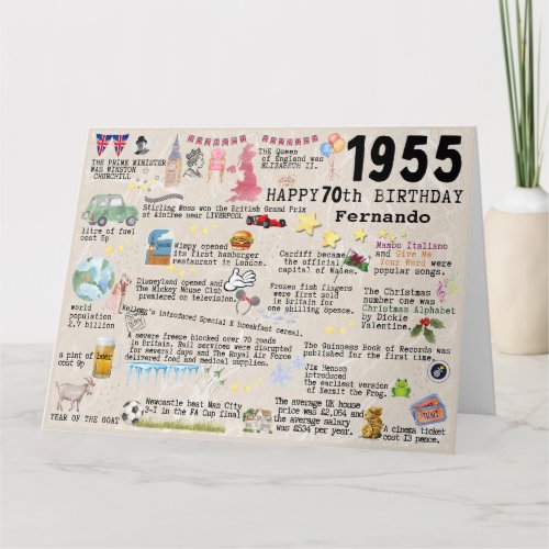 70th Birthday Milestone Birthday Card 1955 facts