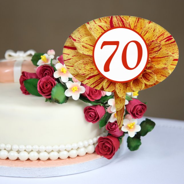 70th Birthday Milestone Red and Yellow Dahlia Cake Topper (In Situ Cake)
