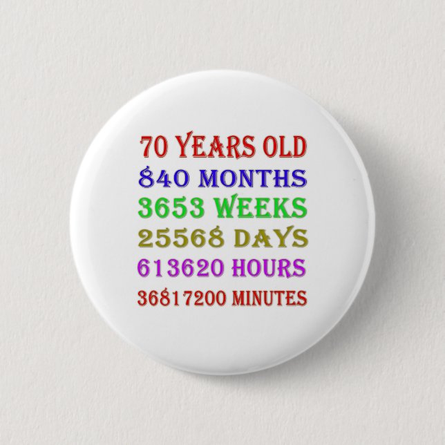 70th Birthday Milestones Button (Front)