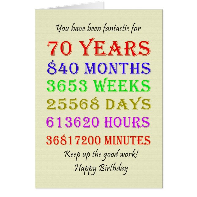 70th Birthday Milestones Cards (Front)