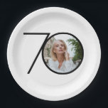 70th Birthday Minimalist Black White Custom Photo  Paper Plates<br><div class="desc">70th Birthday Minimalist Black White Custom Photo Paper Plates. Modern minimalist birthday invitation design, simple yet classy and elegant. This design template is customizable with your photo. Great for a black & white themed party! This is a customizable template, if you need some help customizing it simply contact the designer...</div>