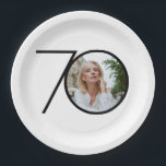 70th Birthday Minimalist Black White Custom Photo  Paper Plates<br><div class="desc">70th Birthday Minimalist Black White Custom Photo Paper Plates. Modern minimalist birthday invitation design, simple yet classy and elegant. This design template is customizable with your photo. Great for a black & white themed party! This is a customizable template, if you need some help customizing it simply contact the designer...</div>
