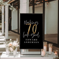 70th birthday modern black and gold photo collage