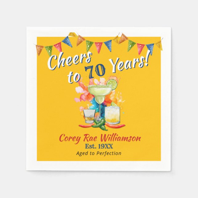 70th Birthday Modern Fiesta Cheers to 70 Years  Napkins (Front)