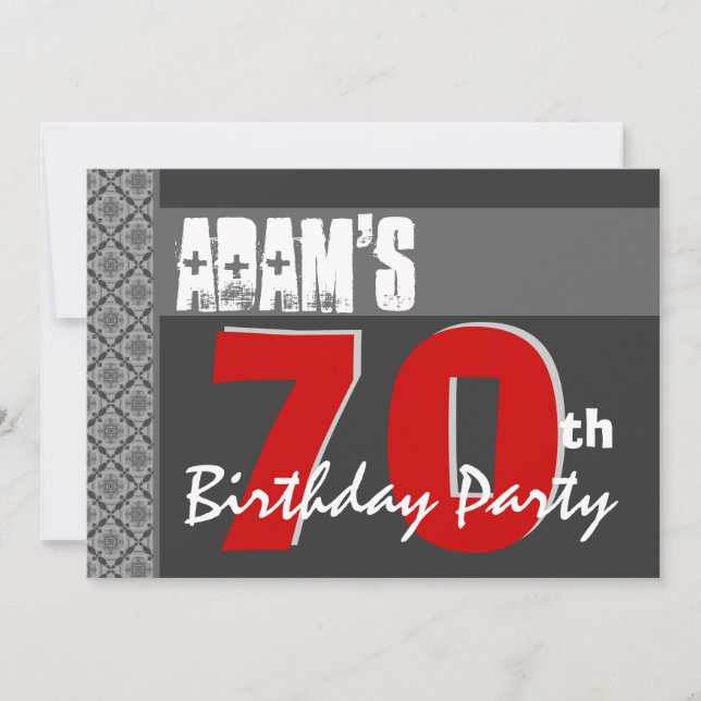 70th Birthday Modern For Him Red White Gray W1708 Invitation (Front)
