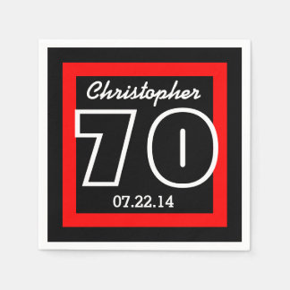 70th Birthday Modern Geometric Square Frame Paper Napkins