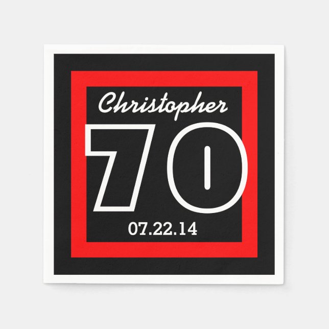 70th Birthday Modern Geometric Square Frame Paper Napkins (Front)