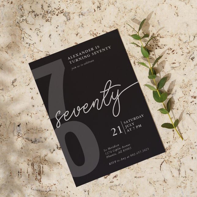 70th Birthday Modern Minimalist Black Gray  Invitation (Creator Uploaded)