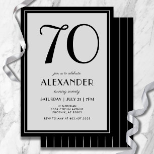 70th Birthday Modern Minimalist Mens Black Gray Invitation