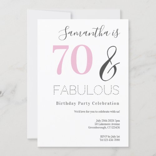 70th Birthday Modern Pink Party Invitation