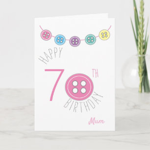 70th birthday mom sewing card with pink button