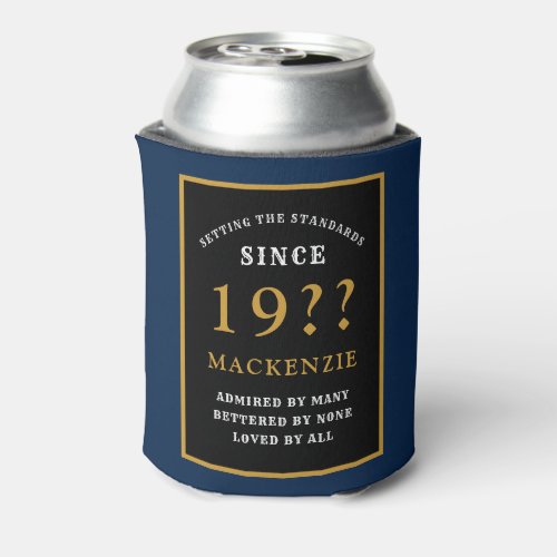 70th Birthday Monogram And Year Elegant Blue Can Cooler