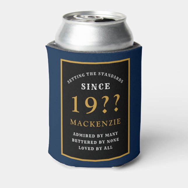 70th Birthday Monogram And Year Elegant Blue Can Cooler (Can Back)