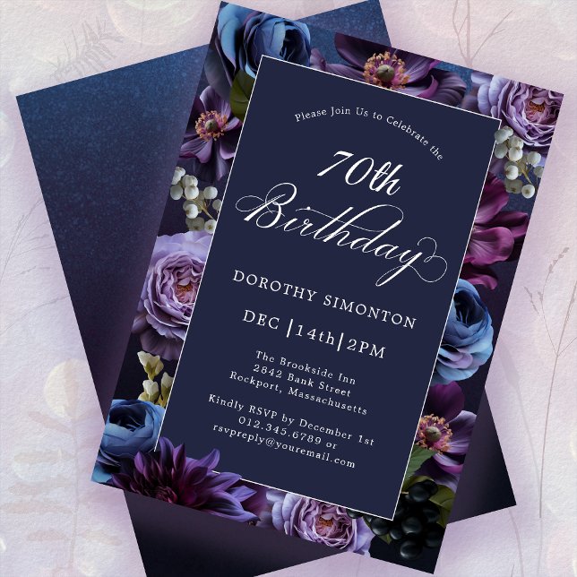 70th Birthday Moody Purple Flower Invitation (Creator Uploaded)