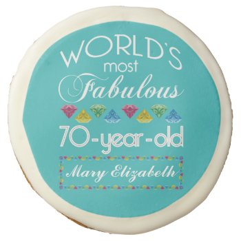 70th Birthday Most Fabulous Colorful Gem Turquoise Sugar Cookie by BCMonogramMe at Zazzle