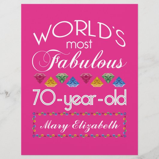 70th Birthday Most Fabulous Colorful Gems Pink (Front)