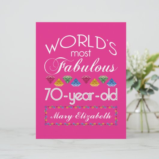 70th Birthday Most Fabulous Colorful Gems Pink (Standing Front)