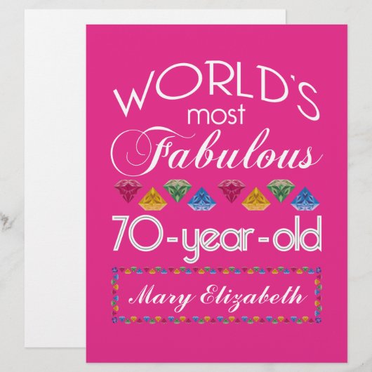 70th Birthday Most Fabulous Colorful Gems Pink (Front/Back)