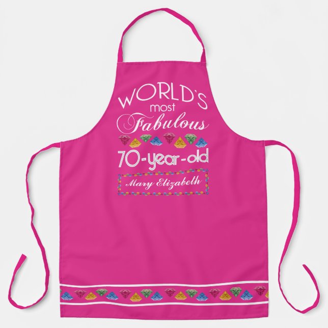 70th Birthday Most Fabulous Colorful Gems Pink Apron (Front)