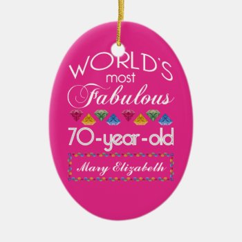 70th Birthday Most Fabulous Colorful Gems Pink Ceramic Ornament by BCMonogramMe at Zazzle