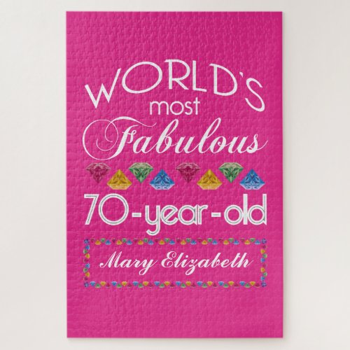 70th Birthday Most Fabulous Colorful Gems Pink Jigsaw Puzzle