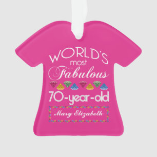 70th Birthday Most Fabulous Colorful Gems Pink Ornament