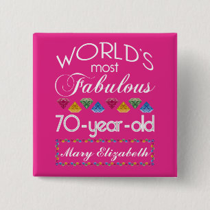 70th Birthday Most Fabulous Colorful Gems Pink Pinback Button