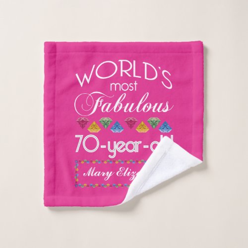 70th Birthday Most Fabulous Colorful Gems Pink Wash Cloth