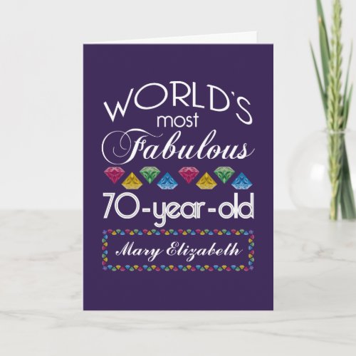 70th Birthday Most Fabulous Colorful Gems Purple Card