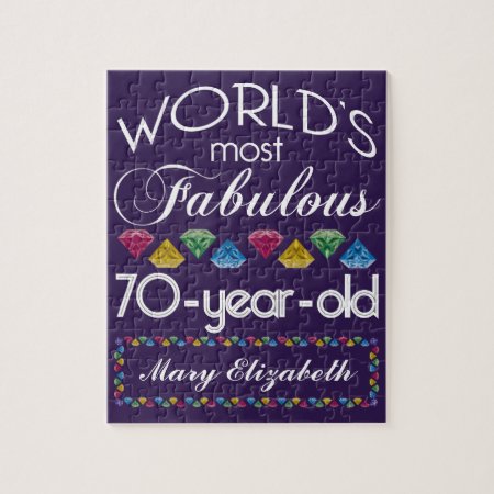 70th Birthday Most Fabulous Colorful Gems Purple Jigsaw Puzzle