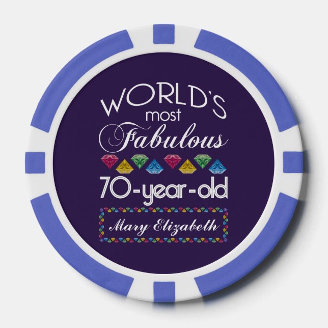 70th Birthday Most Fabulous Colorful Gems Purple Poker Chips (Front)