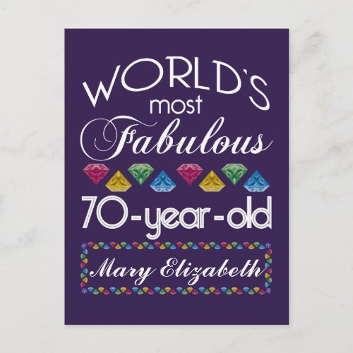 70th Birthday Most Fabulous Colorful Gems Purple Postcard