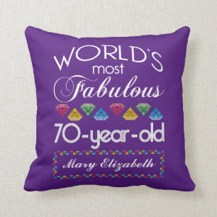 70th Birthday Most Fabulous Colorful Gems Purple Throw Pillow