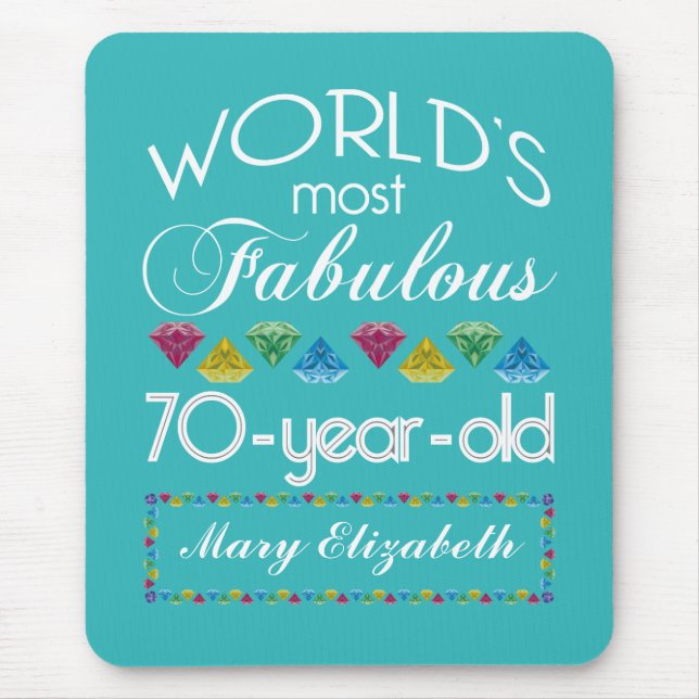 70th Birthday Most Fabulous Colorful Gems Turquois Mouse Pad (Front)