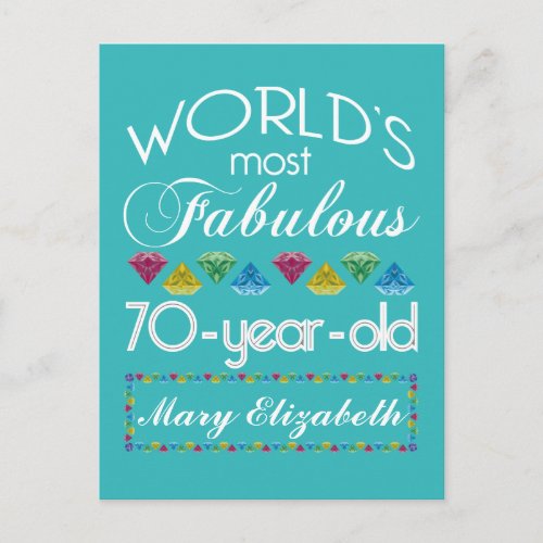 70th Birthday Most Fabulous Colorful Gems Turquois Postcard