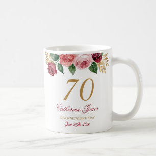 70th Birthday Mug for Grandma – Floral Custom Name