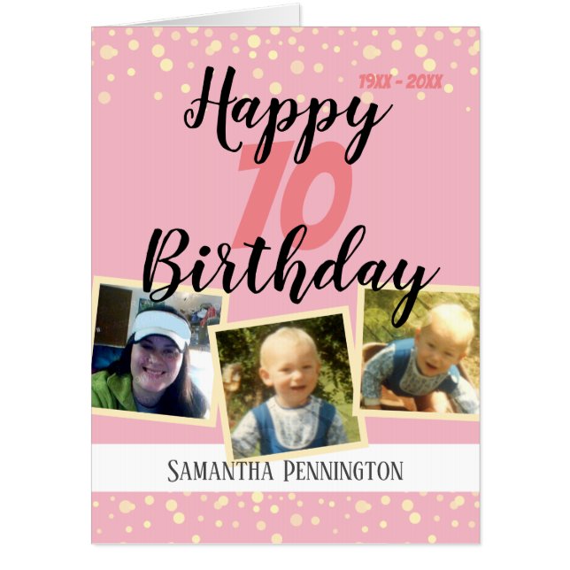 70th Birthday Multi Photo Confetti Card (Front)