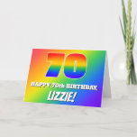 [ Thumbnail: 70th Birthday: Multicolored Rainbow Pattern # 70 Card ]