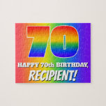 [ Thumbnail: 70th Birthday — Multicolored Rainbow Pattern “70” Jigsaw Puzzle ]