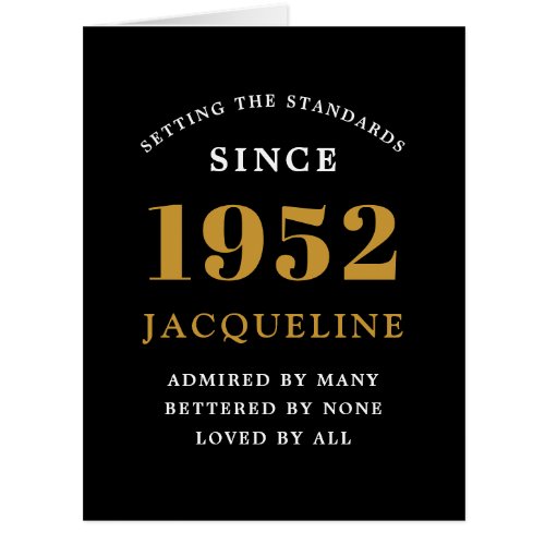 70th Birthday Name 1952 Black Gold Elegant Card 