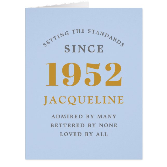 70th Birthday Name 1952 Blue Elegant Chic Card  (Front)