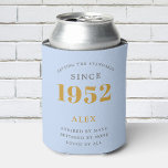70th Birthday Name 1952 Blue Grey Elegant Chic Can Cooler<br><div class="desc">A personalized elegant can cooler that is easy to customize for that special birthday occasion.</div>