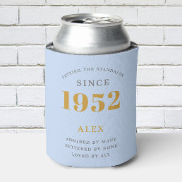 70th Birthday Name 1952 Blue Grey Elegant Chic Can Cooler